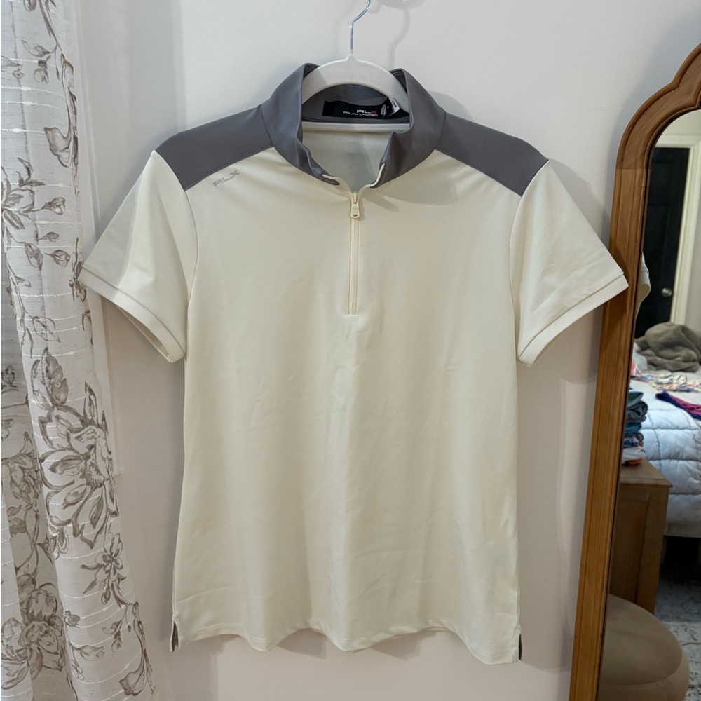 RLX Ralph Lauren Cream and Gray Short Sleeve Top